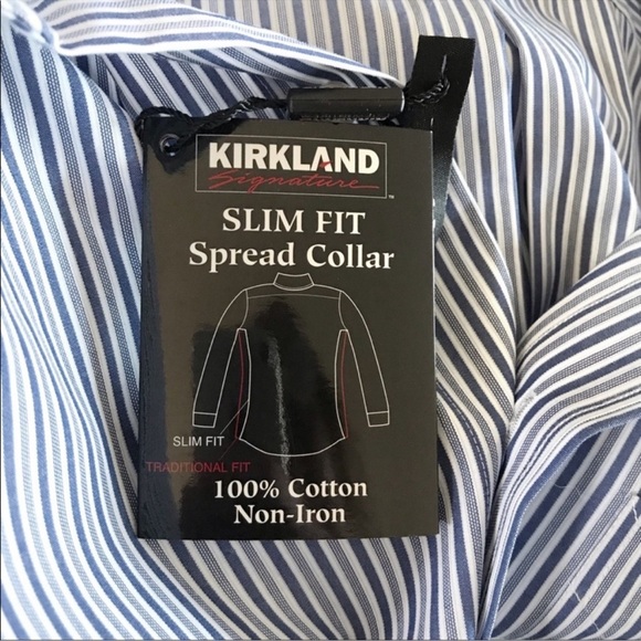 Kirkland Striped Slim Fit Button Down Shirt White And Blue Size 18-35 NWT - Picture 3 of 8